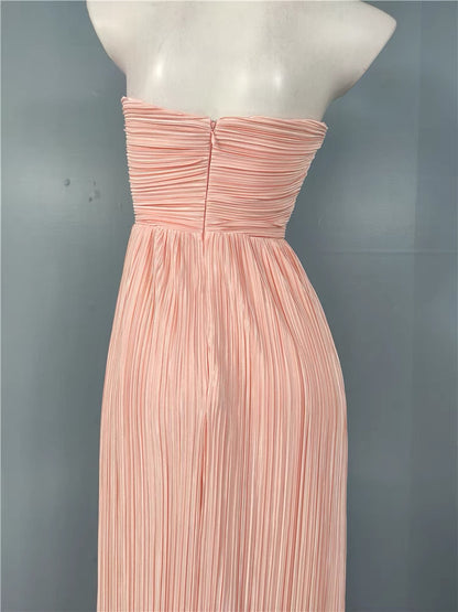 Strapless Pleated Maxi Dress Pink