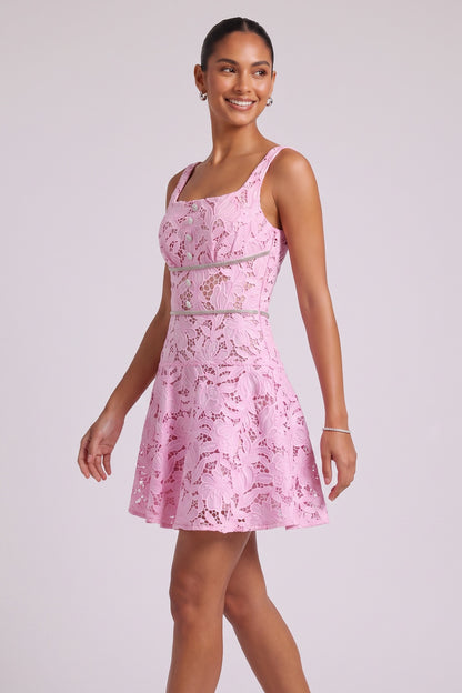Light Pink Floral Corded Lace Fit-and-Flare Mini Dress light pink floral corded lace dress - product view 3