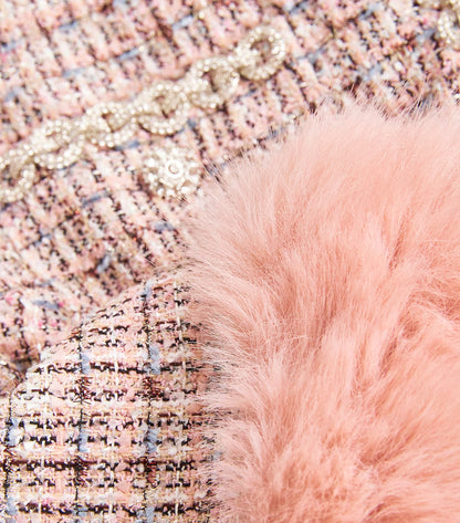 rosemary Pink Bouclé Fur-Trim Jacket