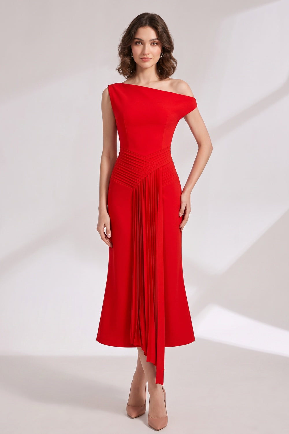 red crepe fit-and-flare dress red crepe dress - product view 1