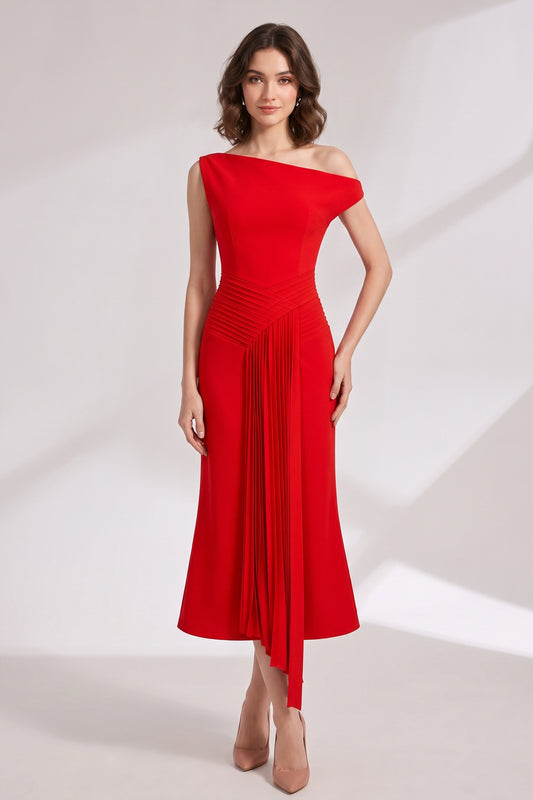red crepe fit-and-flare dress red crepe dress - product view 1