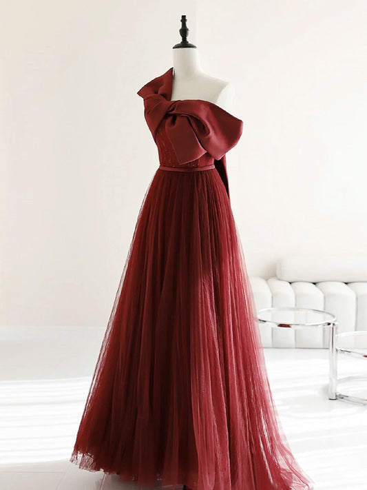 A-Line Tulle Burgundy Dresses