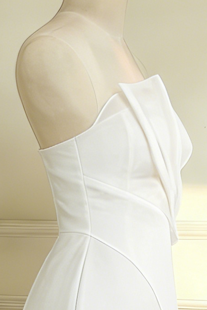 Strapless Layered Organza Midi Dress In White With Giant Puff Bubble Sleeves