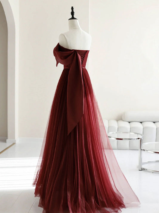 A-Line Tulle Burgundy Dresses