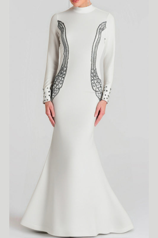 Ashley crystal embellished bodycon maxi dress in white