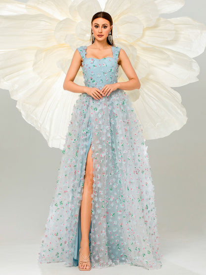 Appliqued Pink Camisole Floral Tulle Dress