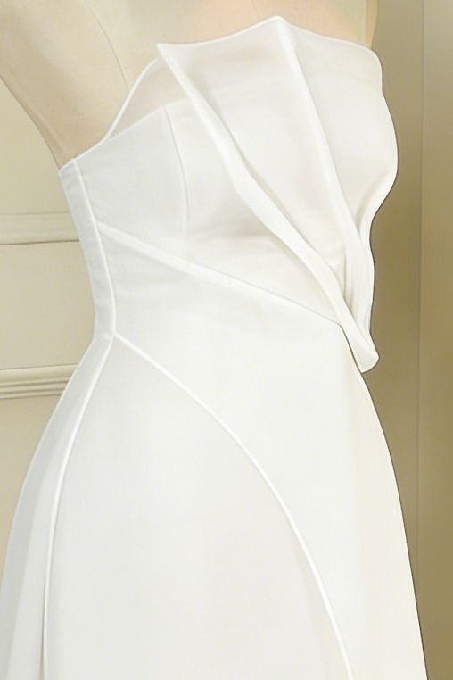 Strapless Layered Organza Midi Dress In White With Giant Puff Bubble Sleeves