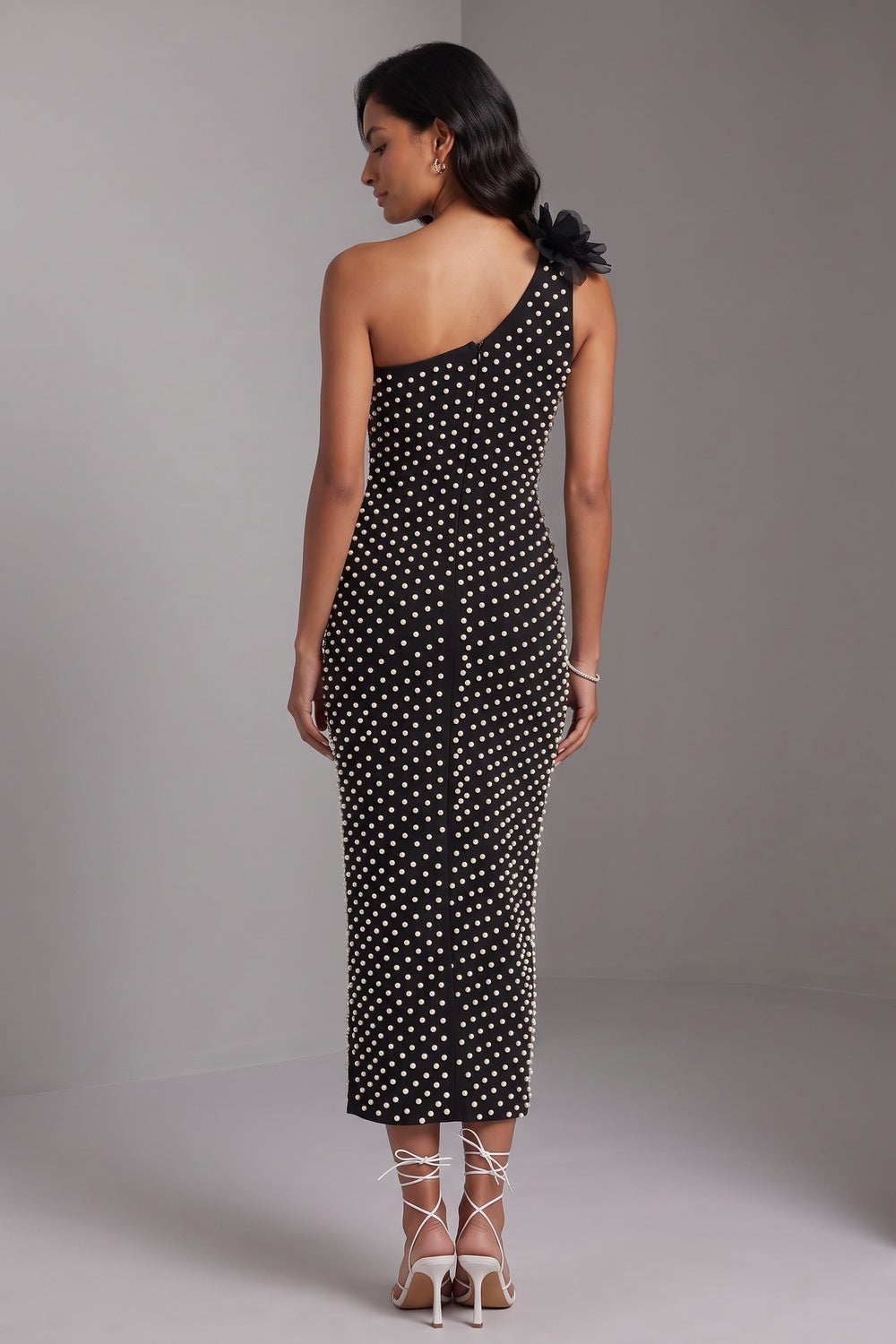 black stretch crepe sheath dress black stretch crepe dress - product view 5