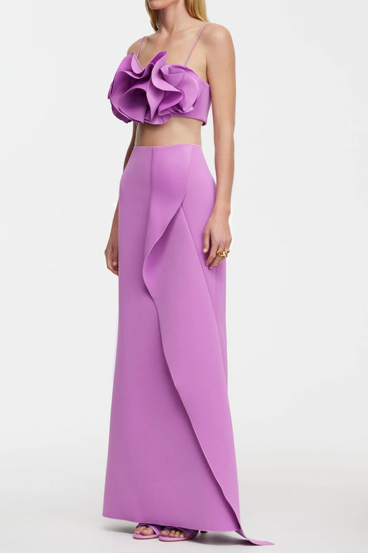 Irregular ruffle fishtail skirt in purple