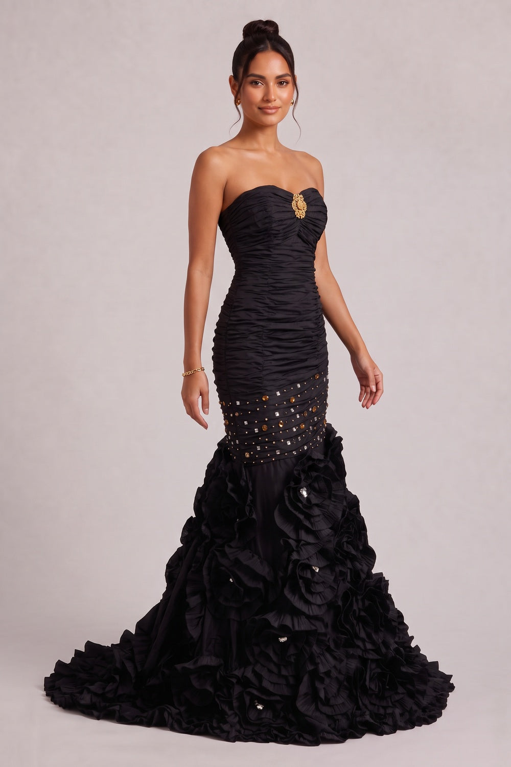 black taffeta mermaid gown black taffeta gown - product view 4