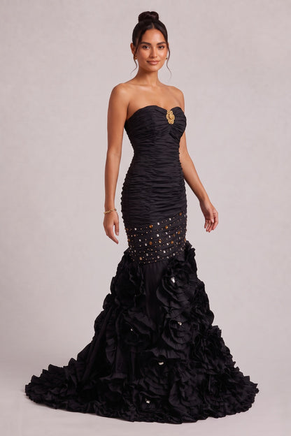 black taffeta mermaid gown black taffeta gown - product view 4