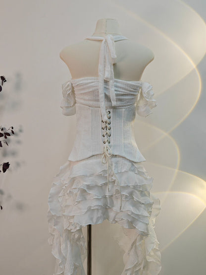 Baha Ruch Ruffle Fringe Mini Dress In White