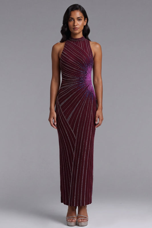 burgundy stretch crepe column gown burgundy stretch crepe gown - product view 1