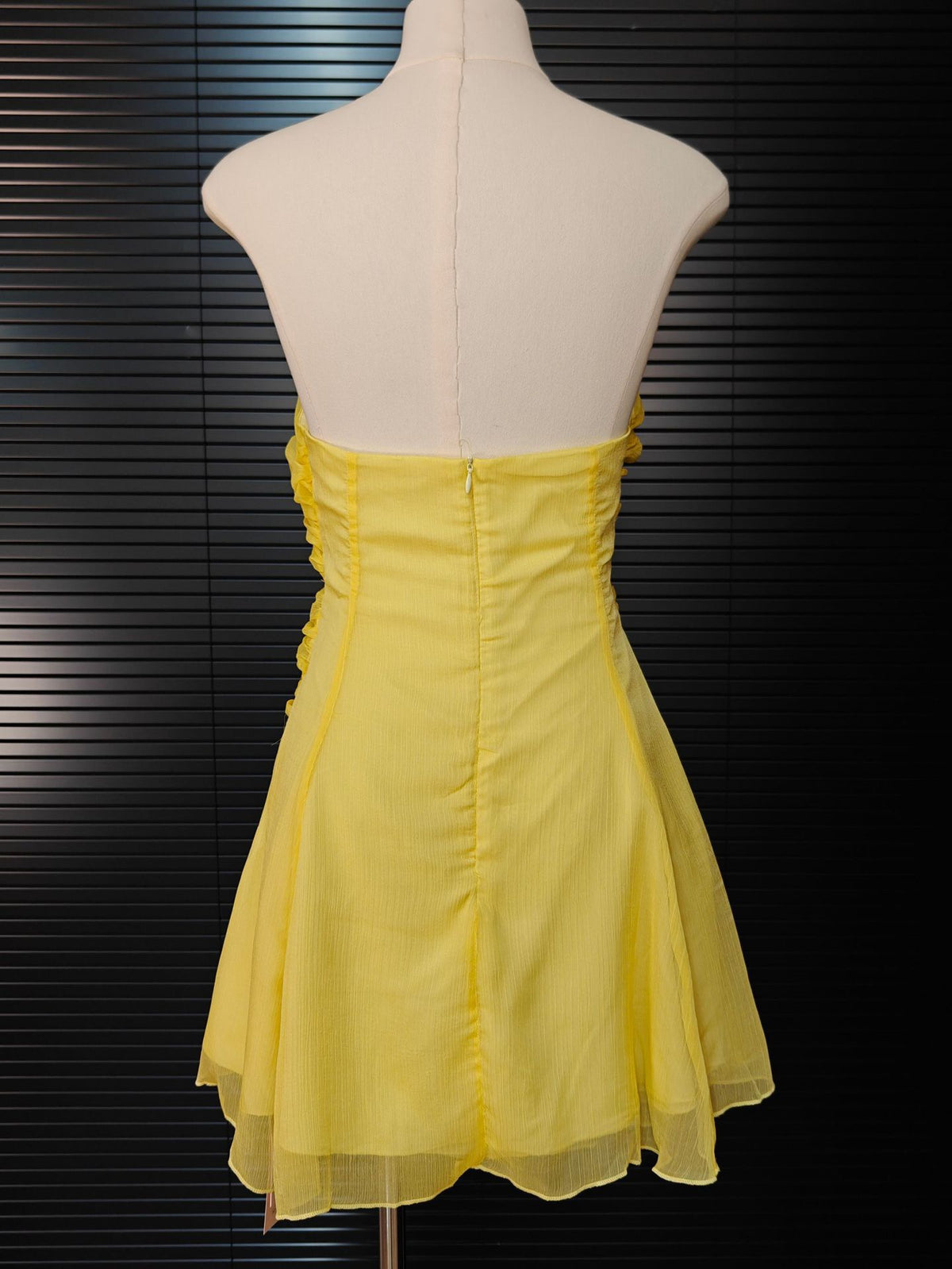 CUT-OUT PLEATED OFF-SHOULDER MINI DRESS IN YELLOW