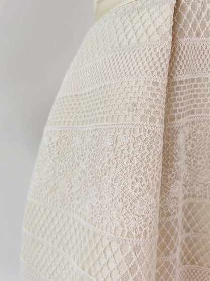 TERESA BEIGE A-LINE STRAIGHT ACROSS NECK LACE MINI DRESS