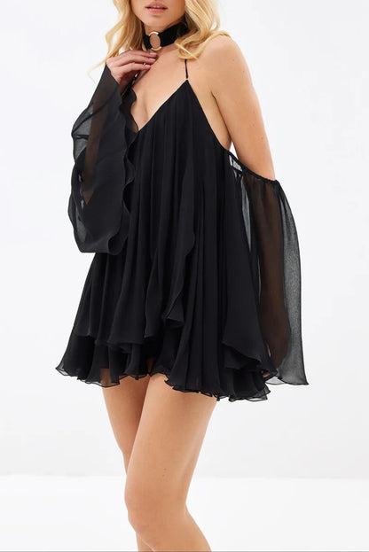 erica Halter Neck Lace-Up Backless Mini Dress - black