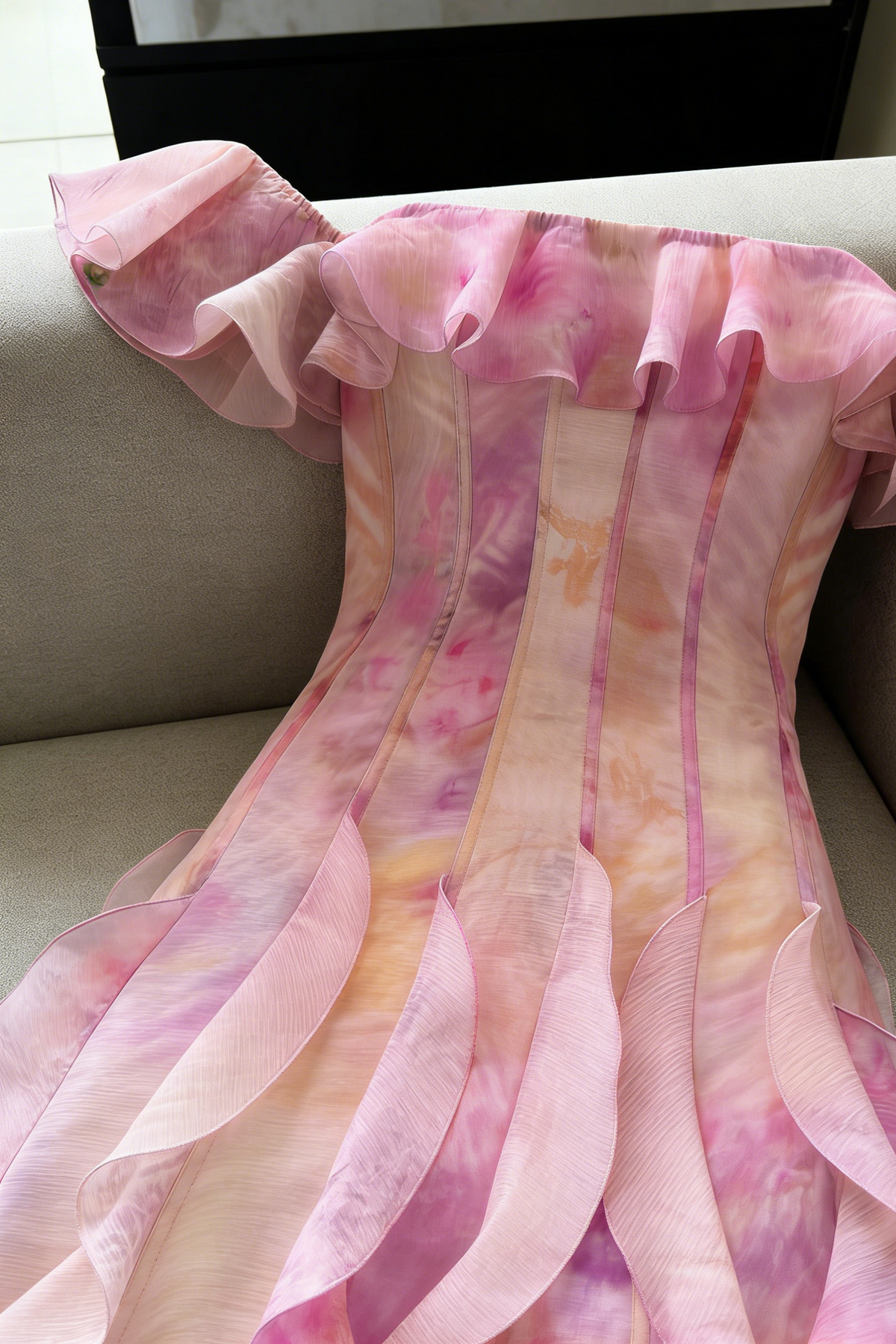 helen Floral Frill Off-Shoulder Maxi Dress in pink