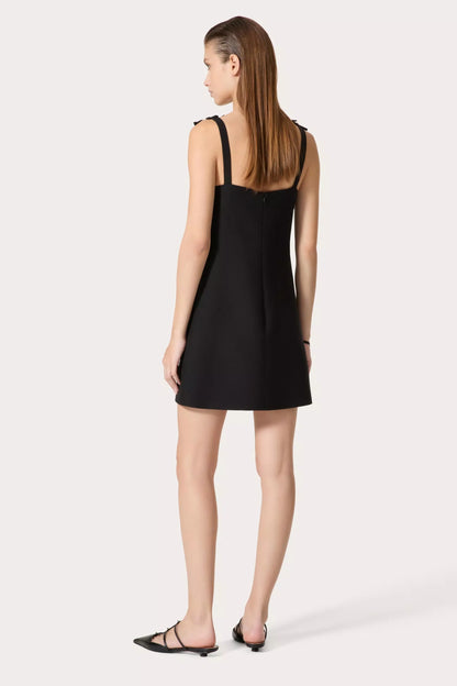 Floral V neckline mini dress in black