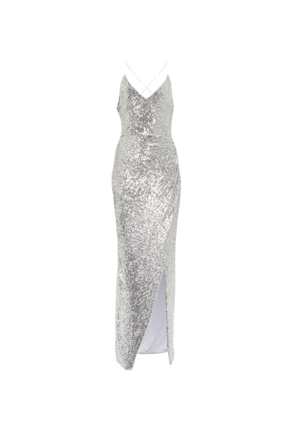 TAMMY SEQUINED MAXI DRESS IN SLIVER