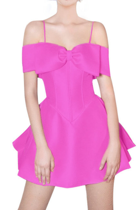 Bow strappy mini dress in pink