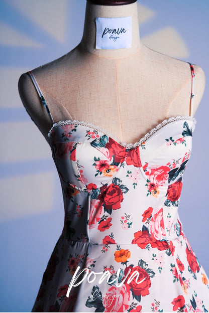 VINTAGE FLORAL PRINT COTTON BUSTIER TULLE DRESSES