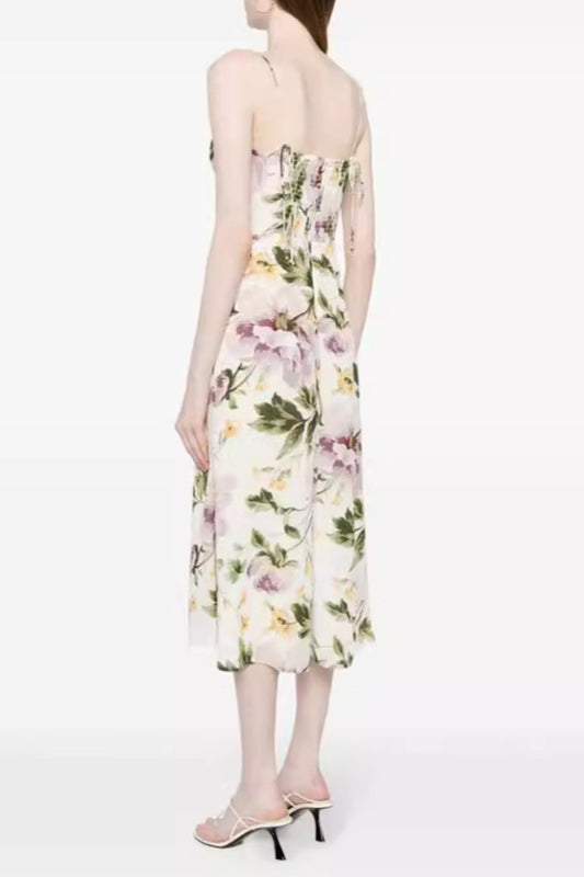 Stain floral strappy midi dress