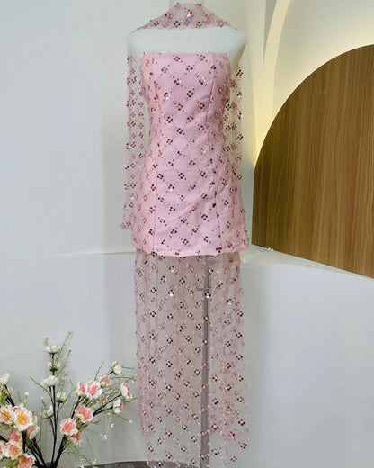 alberta Strapless Sequins pearl mini dress in pink