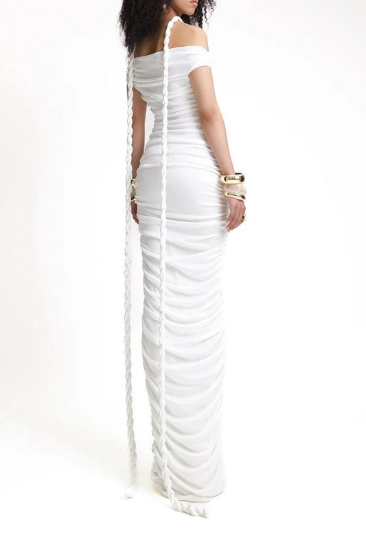 Bandage off shoulder maxi dress in white