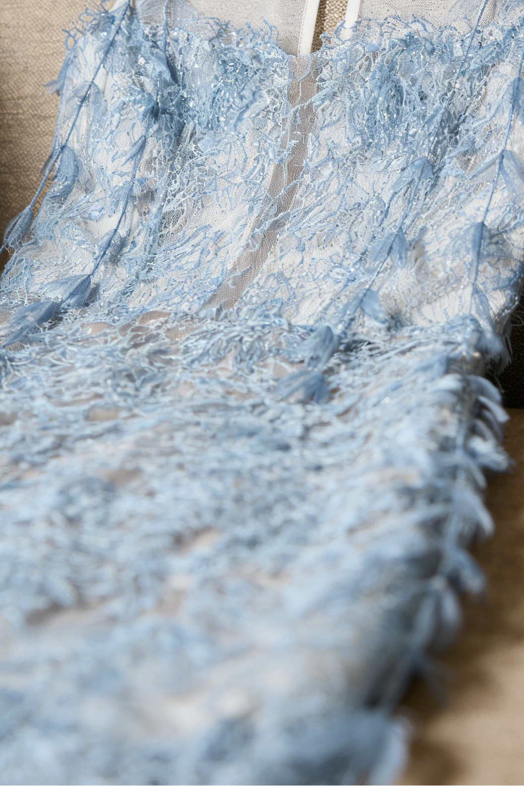 BLUE BEADED LACE PENCEL DRESS