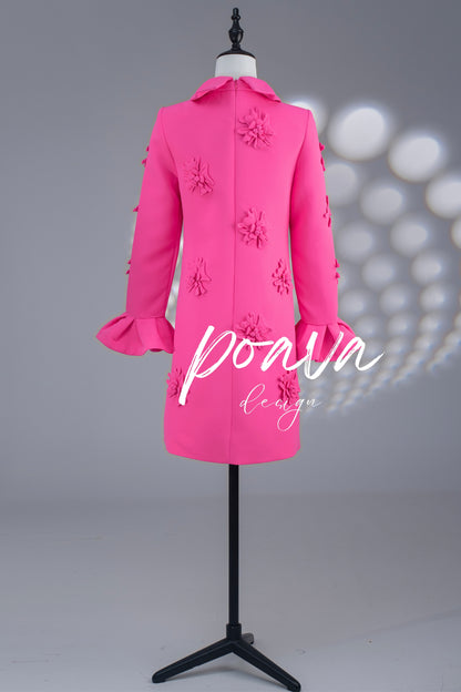 LORELAI PINK JACQUARD FLORAL LONG SLEEVE MINI DRESS