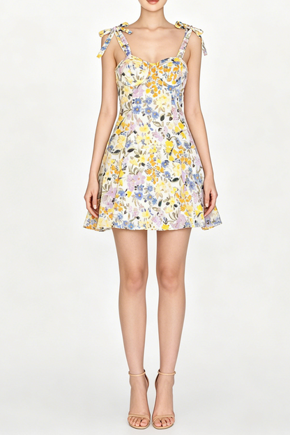 Multicolor Floral Tie-Strap Bustier Mini Dress
