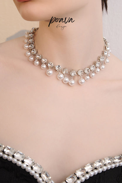 crystal-embellished necklace with pearls