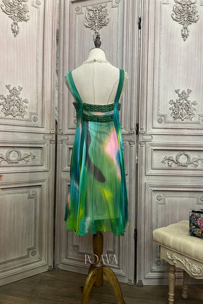 Silk Printed Midi Dress In Green