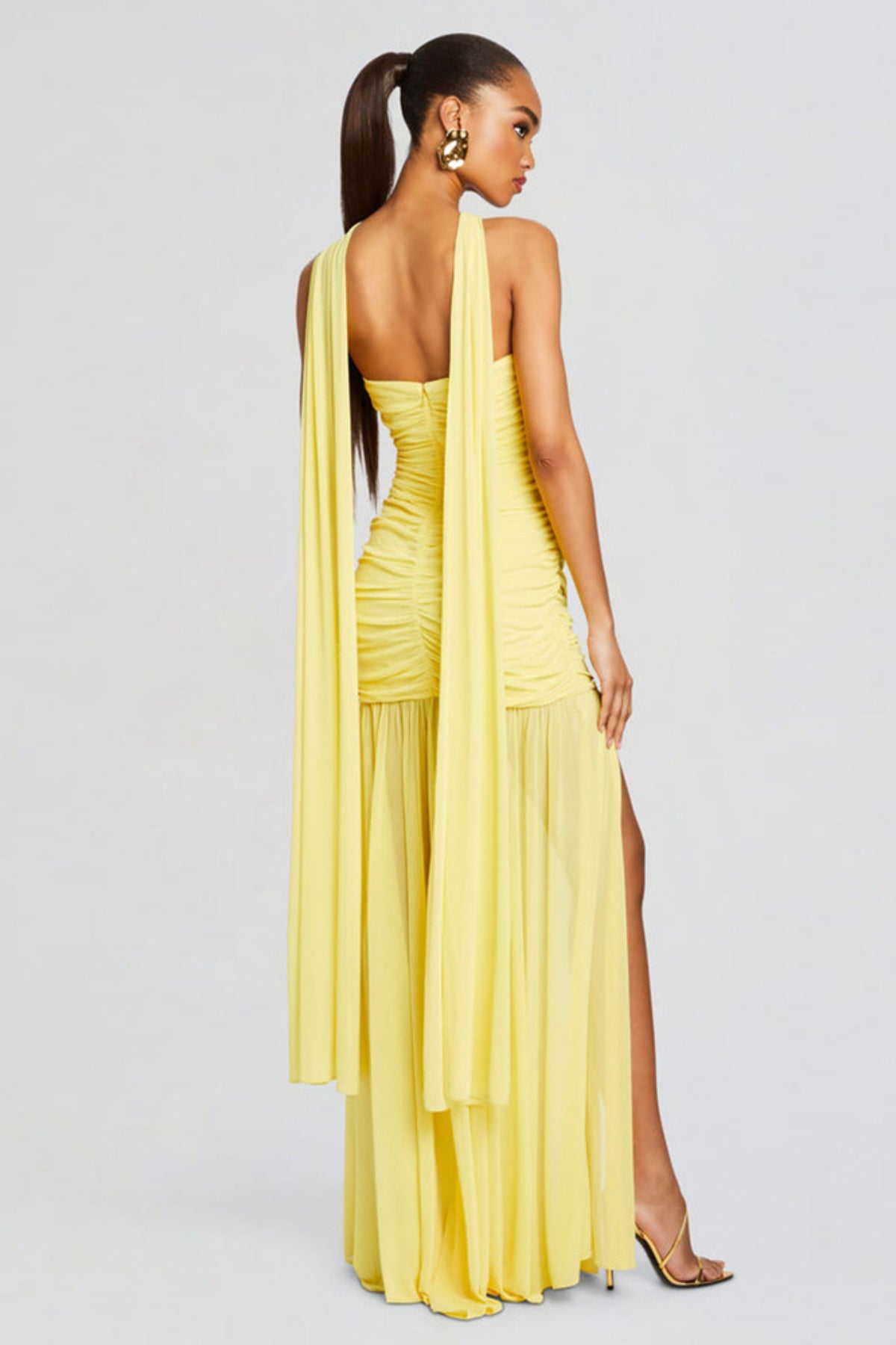 Sleeveless drape maxi dresses in yellow