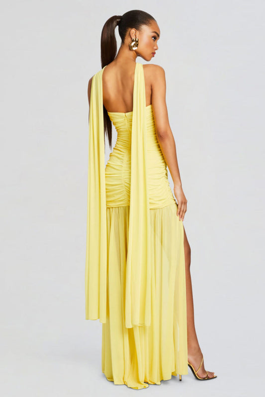 Sleeveless drape maxi dresses in yellow