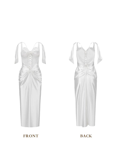 alexandra satin Corset Dress in white