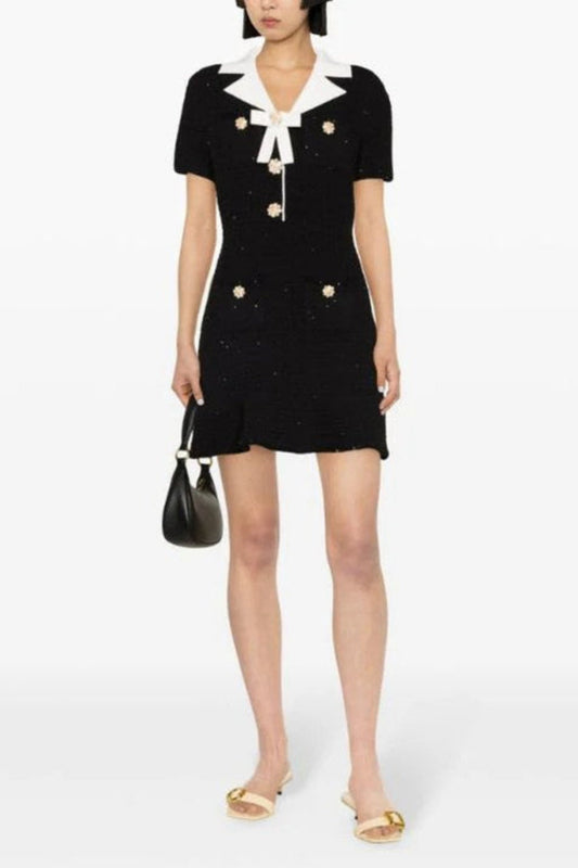 embellished bouclé mini dress