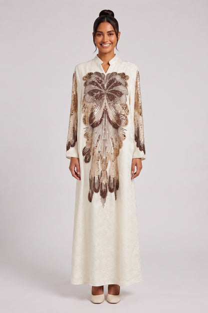 Cream Textured crepe or raw silk A-line Kaftan dress Cream Textured crepe or raw silk Kaftan dress - product view 1