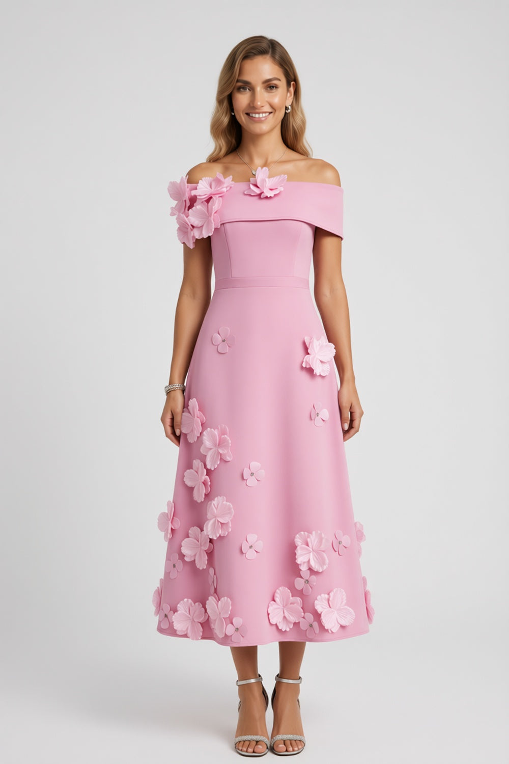 Light Pink Solid Matte Structured Fabric (Likely Crepe or Satin Blend) A-Line Flare Evening Dress Light Pink Solid Matte Structured Fabric (Likely Crepe or Satin Blend) Evening Dress - product view 4