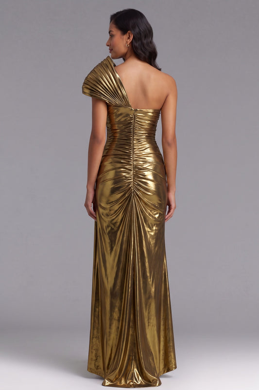 Gold Metallic One-Shoulder Maxi Dress Premium Fabric - product view 2