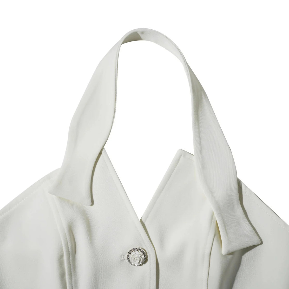 halter neck vest flower embellished pants suit in ivory