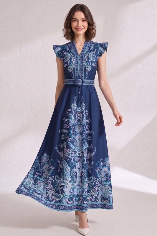 navy blue smooth woven synthetic or cotton blend fit-and-flare maxi dress navy blue smooth woven synthetic or cotton blend maxi dress - product view 4