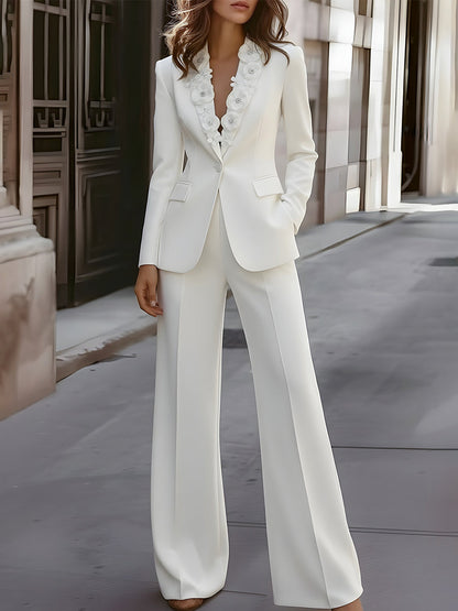 Tailored Pantsuit With Floral Lapel Detail