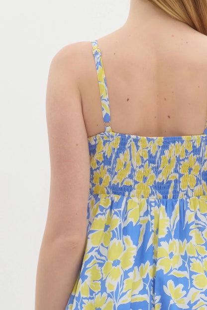 wallis floral print hollow midi dress in blue
