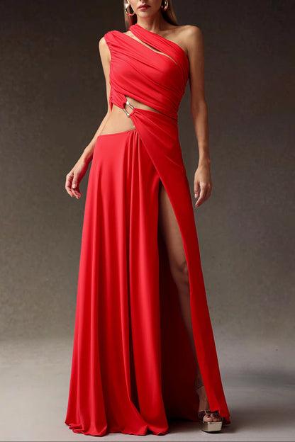 atalanta High Slit Hollowed-out Maxi Dress in red