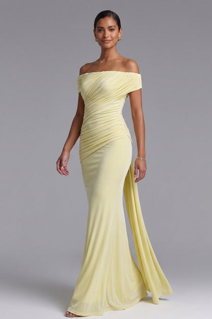 pale yellow stretch jersey column gown pale yellow stretch jersey gown - product view 4