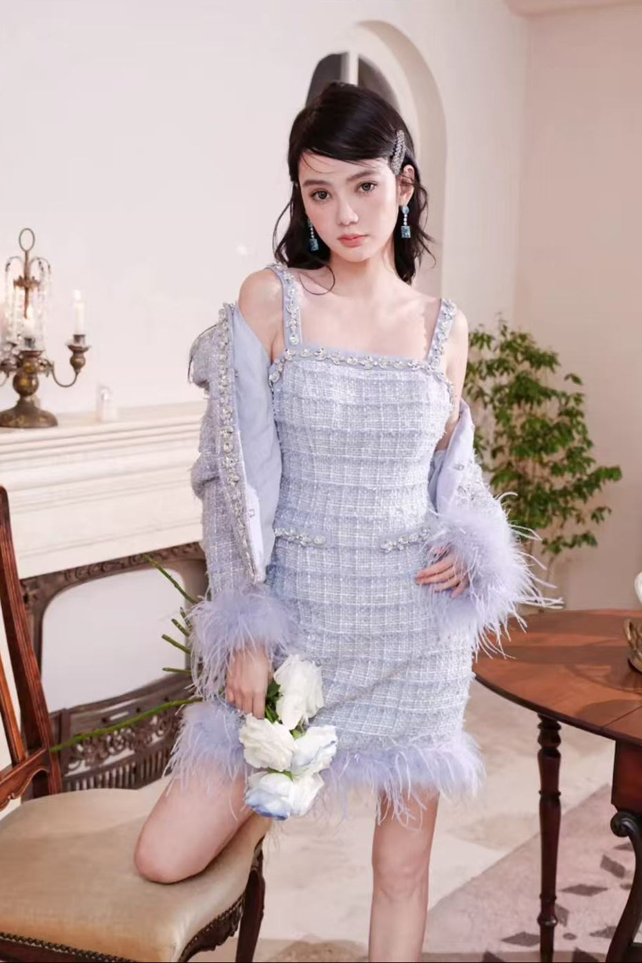 Tweed rhinestone suit dress