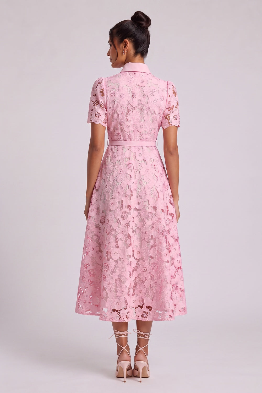 Light Pink Floral Lace A-Line Midi Dress light pink floral lace dress - product view 5