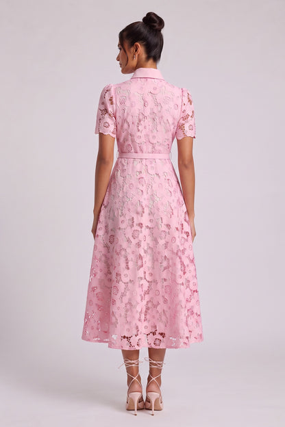 Light Pink Floral Lace A-Line Midi Dress light pink floral lace dress - product view 5
