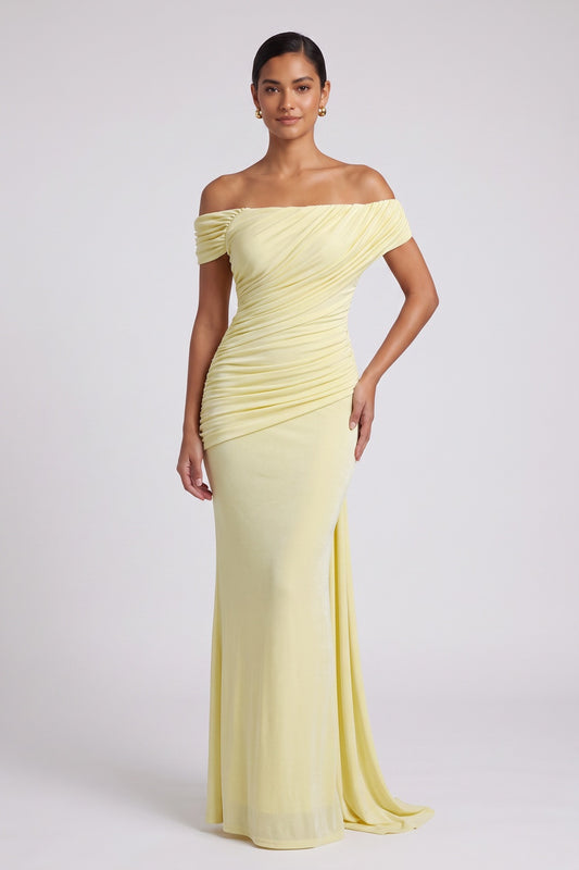pale yellow stretch jersey column gown pale yellow stretch jersey gown - product view 1